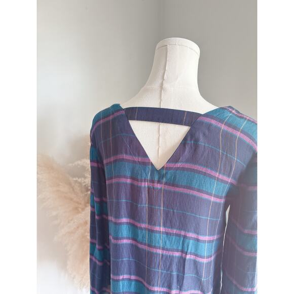 LOFT Blue Plaid Swing Top Size XS Flare Sleeve Cabincore - Picture 9 of 9